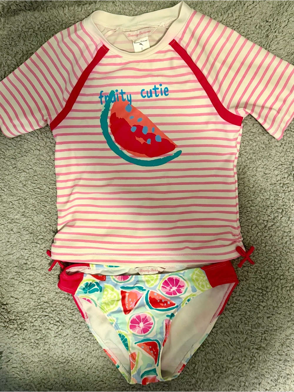 Tommy Bahama Pink Striped 'Fruity Cutie' Kids Rashguard Bikini Set